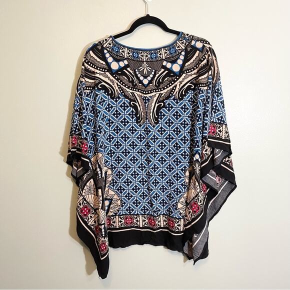 Flying Tomato Women's Blue Rayon Paisley Print Pullover Poncho Top Size Large - Picture 13 of 13
